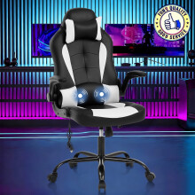 Chaise de jeu ergonomique blanche en cuir PU réglable