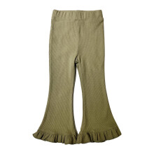 Girls' cotton flare pants with ruffle hem, green, 5-6 years