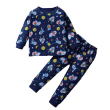 Kids Toddler Pajama Set Long Sleeve Cartoon Print Dark Blue