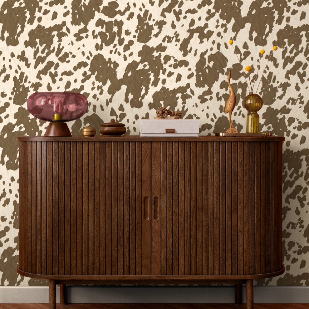 Off White Brown Wallpaper Cowhide Animal Print Cocoa Feature Wall Bedroom Lounge - Image 2