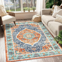 Vintage chenille rug 6x9 ft red low pile non-slip