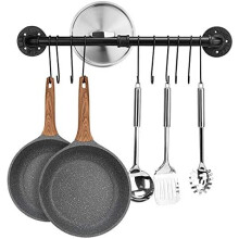 Pot Rack Wall Mounted 23.7 Inch with 10 Hooks Black