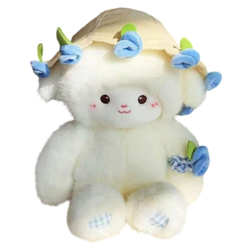 Plush Sheep Doll Pillow with Rose Hat Blue 1pc