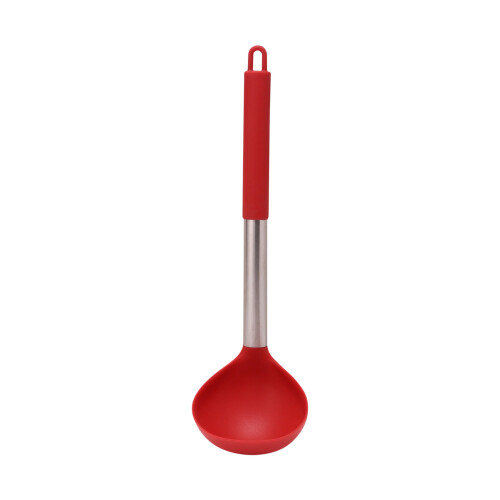 Cucharón de plástico con mango de acero inoxidable, 31 x 8,4 cm, rojo.