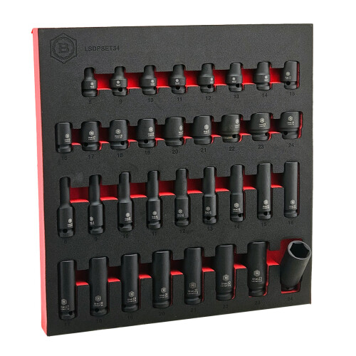 Britool Hallmark 34Pc Impact Socket Set 8-24mm - 1/2" Drive
