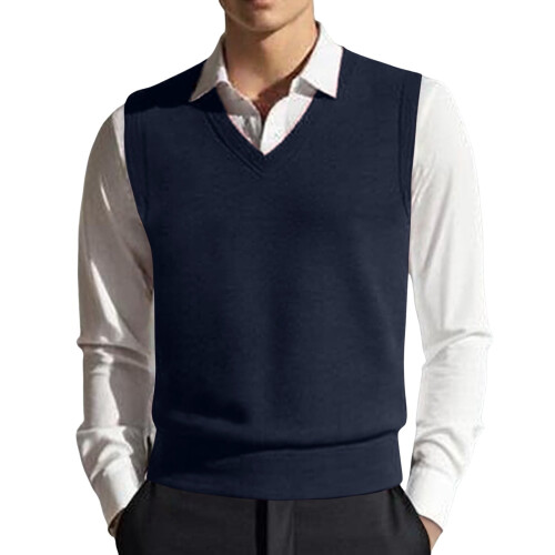 Men's V-Neck Sweater Vest Solid Color Relaxed Fit