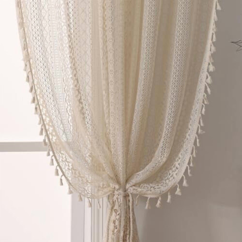 Rideaux vintage transparents style ferme, lot de 2, à œillets