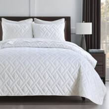 Ensemble de courtepointe Queen blanc à motif géométrique en losanges en microfibre