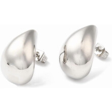Messing druppelvormige oorknopjes met platina afwerking, 18 x 11,5 mm