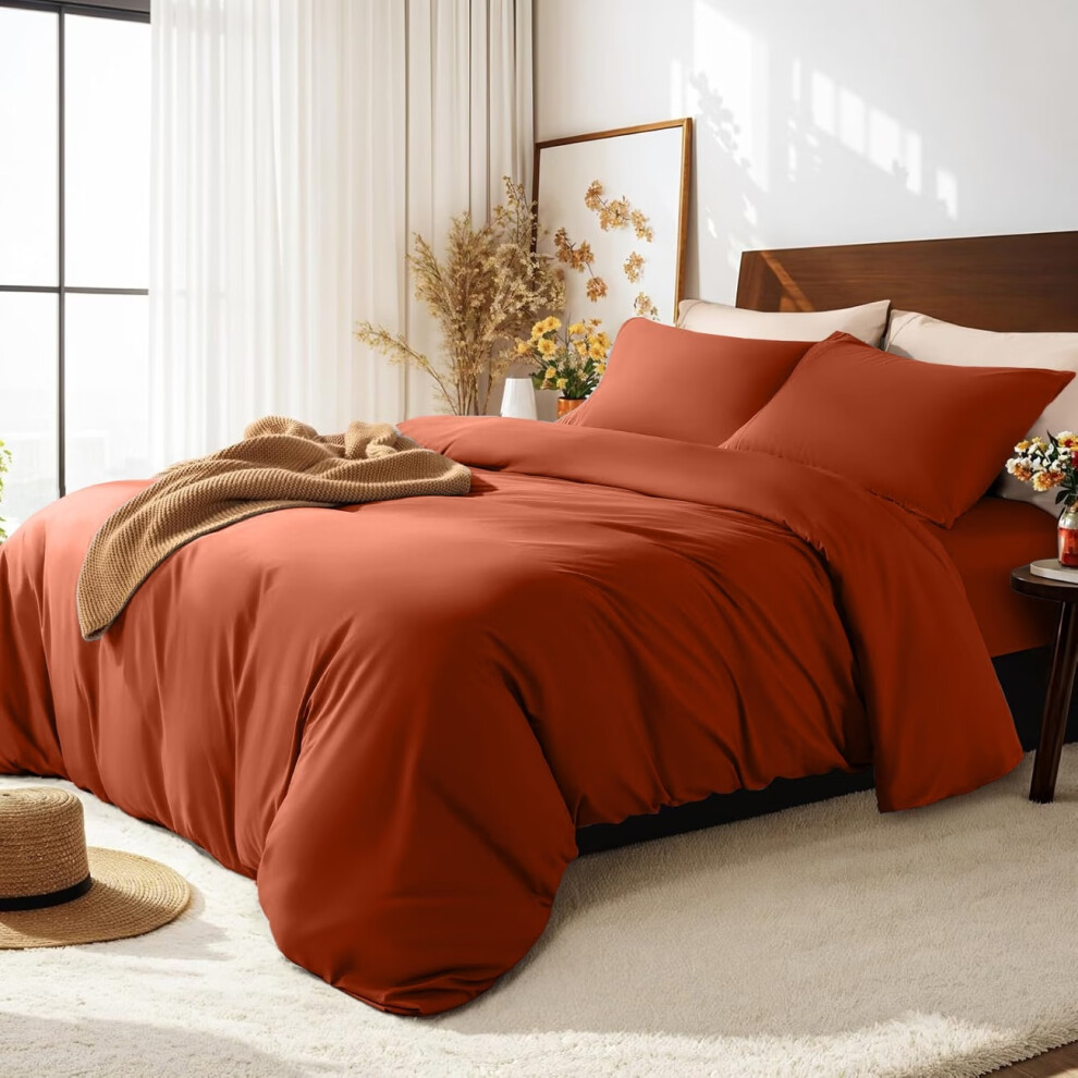 Yorkshire Bedding (Rust, Double) Plain Dyed Duvet Quilt Cover With Pillowcase Bedding Set Quilt Cover Set Single Double King Size