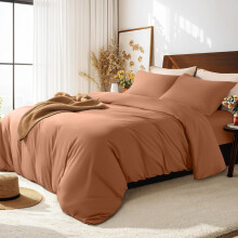 (Peach, Double: 200 x 200 cm) Duvet Quilt Cover Plain Bedding Set & Pillowcases Pair