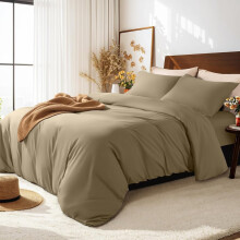 (Beige, Single:137 x 200 cm) Duvet Quilt Cover Plain Bedding Set & Pillowcases Pair