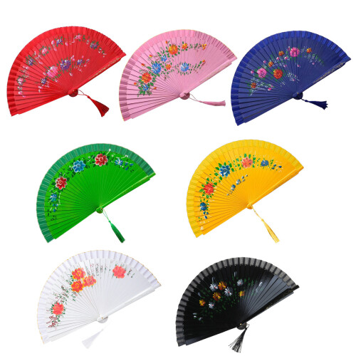 Traditional Spanish Folding Fan Silk Fabric Dancing Fan-Black 1