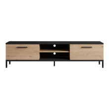 Mueble de TV - HELLOSHOP26 - Lempäälä - 2 puertas - Efecto roble/negro - 160x35x39 cm