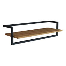 Portemanteau mural - HELLOSHOP26 - Evje - barre de penderie - étagère effet bois - structure acier noire
