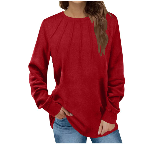 Women's Plus Size Solid Long Sleeve Pleated Flannel 1