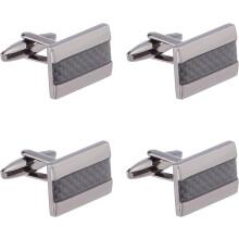 Black Rectangle Cufflinks Carbon Fiber Rhodium Plated Brass