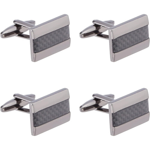 Black Rectangle Cufflinks Carbon Fiber Rhodium Plated Brass