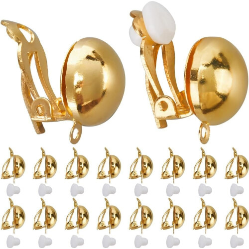 Brass Clip-On Earring Findings for Non-Pierced Ears 40 Pcs
