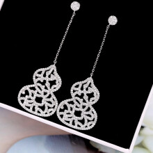 925 Silver Long Gourd Earrings with Zircon and Lace Hollow