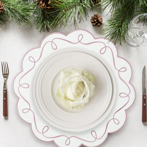 ABPETE Sets de table ronds brodés 15 pouces, lot de 4, roses 2