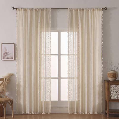 Rideaux vintage transparents style ferme, lot de 2, à œillets 1