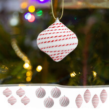 Christmas Ball Ornaments Flocked Red and White 12 Pack