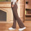 Mädchen-Schuluniformhose, braun, Stretch, hoher Bund, schmal 2