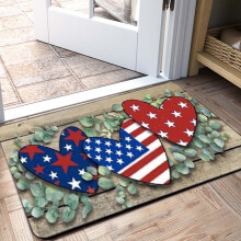 Tapis d'entrée extérieur antidérapant à rayures et étoiles patriotiques, motif 4 juillet