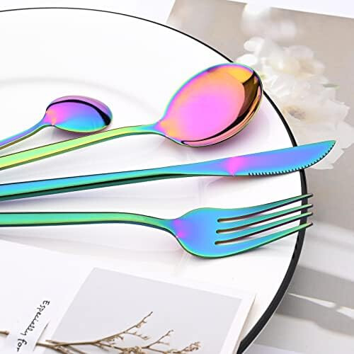 Mirror Rainbow Flatware Set 18/0 Stainless Steel 24-Piece 2