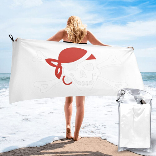 Toalha de praia de microfibra com estampa de caveira de pirata, 76 x 152 cm (30 x 60 polegadas).