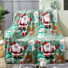 Christmas throw blanket Santa snowman reindeer sage green