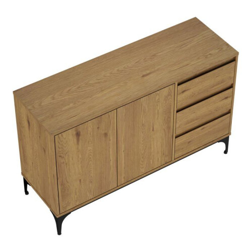 Buffets - HELLOSHOP26 - Sideboard 120 x 40 x 76,5 cm - 2 Türen 3 Schubladen - Dunkel Eiche Effekt - Push-to-Open 1