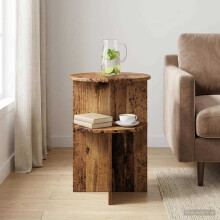 vidaXL Side Table with Storage Old Wood Ø 39.5 x 55 cm Engineered Wood