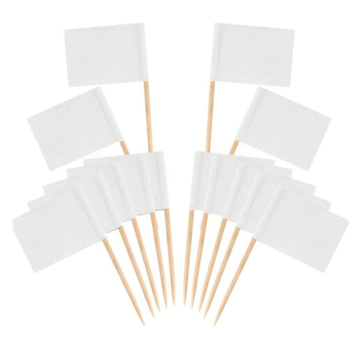 Drapeaux cure-dents vierges, Mini étiquettes alimentaires-Blanc