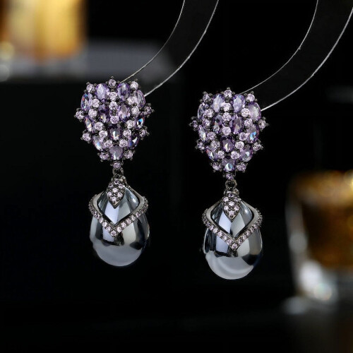 S925 Silver Zircon-Inlaid Drop Pearl Earrings 1