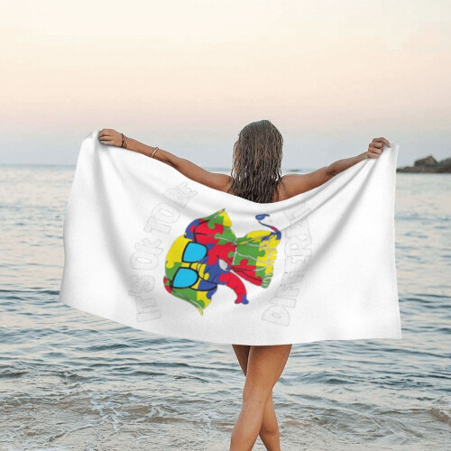 Toalha de praia de microfibra com estampa de girafa e tema autismo, 76 x 152 cm (30 x 60 polegadas). 2