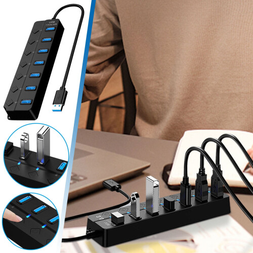 Penkiiy USB3.0Hub de 7 puertos con interruptores LED individuales 1