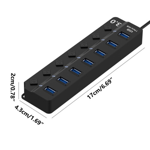 Penkiiy USB3.0Hub de 7 puertos con interruptores LED individuales 2