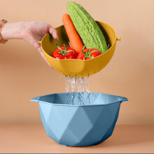 Kitchen Vegetable Basket Set Double-Layer Plastic Rotating