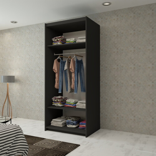 MN Furniture (Black,  90cm) Double Sliding Doors Mirrored Wardrobes 1