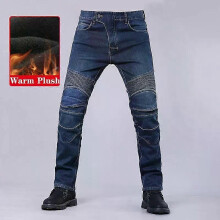 (Blue NO gear Plush, XS) Winter Autumn Motorcycle Jeans Plus Thick Plush Windproof Anti-fall Riding Pants With Gear