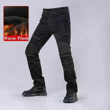 (Black NO gear Plush, XXL) Winter Autumn Motorcycle Jeans Plus Thick Plush Windproof Anti-fall Riding Pants With Gear