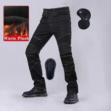 (Black Plush  B, XS) Winter Autumn Motorcycle Jeans Plus Thick Plush Windproof Anti-fall Riding Pants With Gear