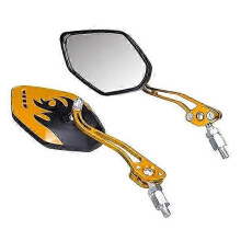 (Gold) Flame 8mm 10mm Rearview Side Mirror For Motorcycle Scooter Moped Bike