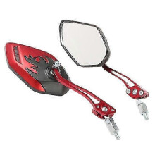 (Red) Flame 8mm 10mm Rearview Side Mirror For Motorcycle Scooter Moped Bike