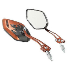 (Orange) Flame 8mm 10mm Rearview Side Mirror For Motorcycle Scooter Moped Bike