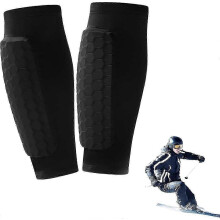 (Black, XL) Shockproof Ski Shin Pads Breathable Guard Socks for Skiing Football Cycling