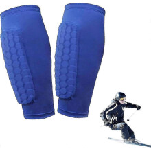 (Blue, L) Shockproof Ski Shin Pads Breathable Guard Socks for Skiing Football Cycling