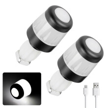 (Black White) 2-Pack USB Rechargeable Handlebar LED Turn Signal Lights Waterproof Warning Scooter Bike